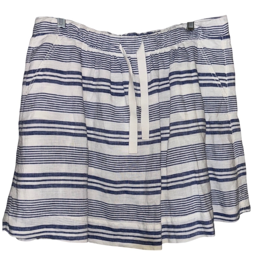 J.Crew Womens 12 Blue White Striped Linen Mini Skirt Drawstring Waist Pockets